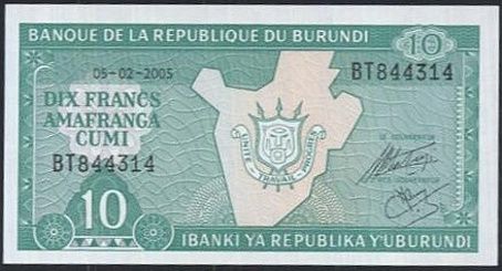 Burundi 10 Franks - B4301 | antikvariat - detail bankovky