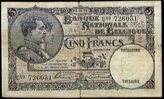 Belgie  5 Frank 1928 - A9166 | antikvariat - detail bankovky