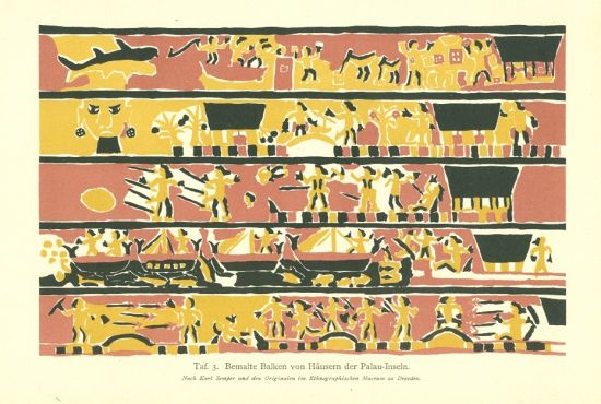 Bemalta Balken von Hausern der Palau  Insel | antikvariat - detail grafiky