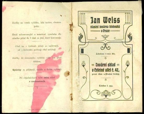 Katalog fy Jan Weiss  vlastni tovarna klobouku v Praze | antikvariat - detail knihy