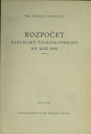 Rozpocek Republiky ceskoslovenske na rok 1930 - Englis Karel | antikvariat - detail knihy