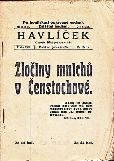 Zlociny mnichu v Censtochove - Myslik Julius redaktor | antikvariat - detail knihy
