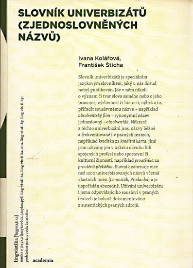 Slovnik univerbizatu zjednoslovnenych nazvu - Sticha Frantisek Kolarova Ivana | antikvariat - detail knihy