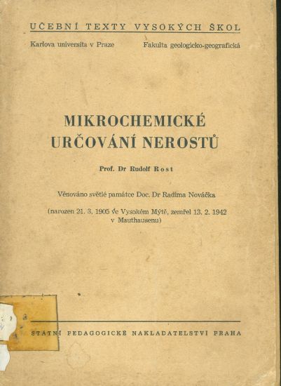 Mikrochemicke urcovani nerostu - Rost Rudolf Prof | antikvariat - detail knihy