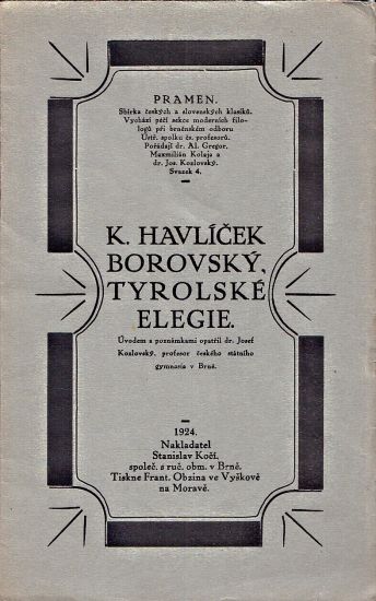 Tyrolske elegie - Borovsky Karel Havlicek | antikvariat - detail knihy