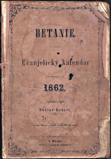 Betanie  Evanjelicky kalendar na obycejny rok 1862 - Subert Vaclav  usporadal | antikvariat - detail knihy