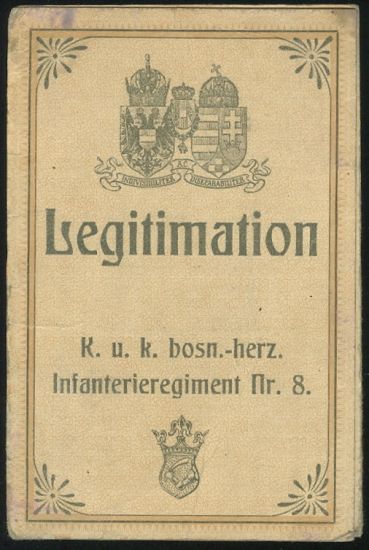 Legitimation K u k bosn  herz Infanterieregiment Nr 8 | antikvariat - detail pohlednice