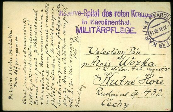 Reserve  Spital des roten Kreus Karolinenthal | antikvariat - detail pohlednice
