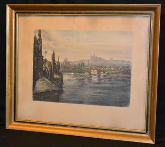 Praha  Pohled na Hradcany a Karluv most - anonym | antikvariat - detail starozitnosti
